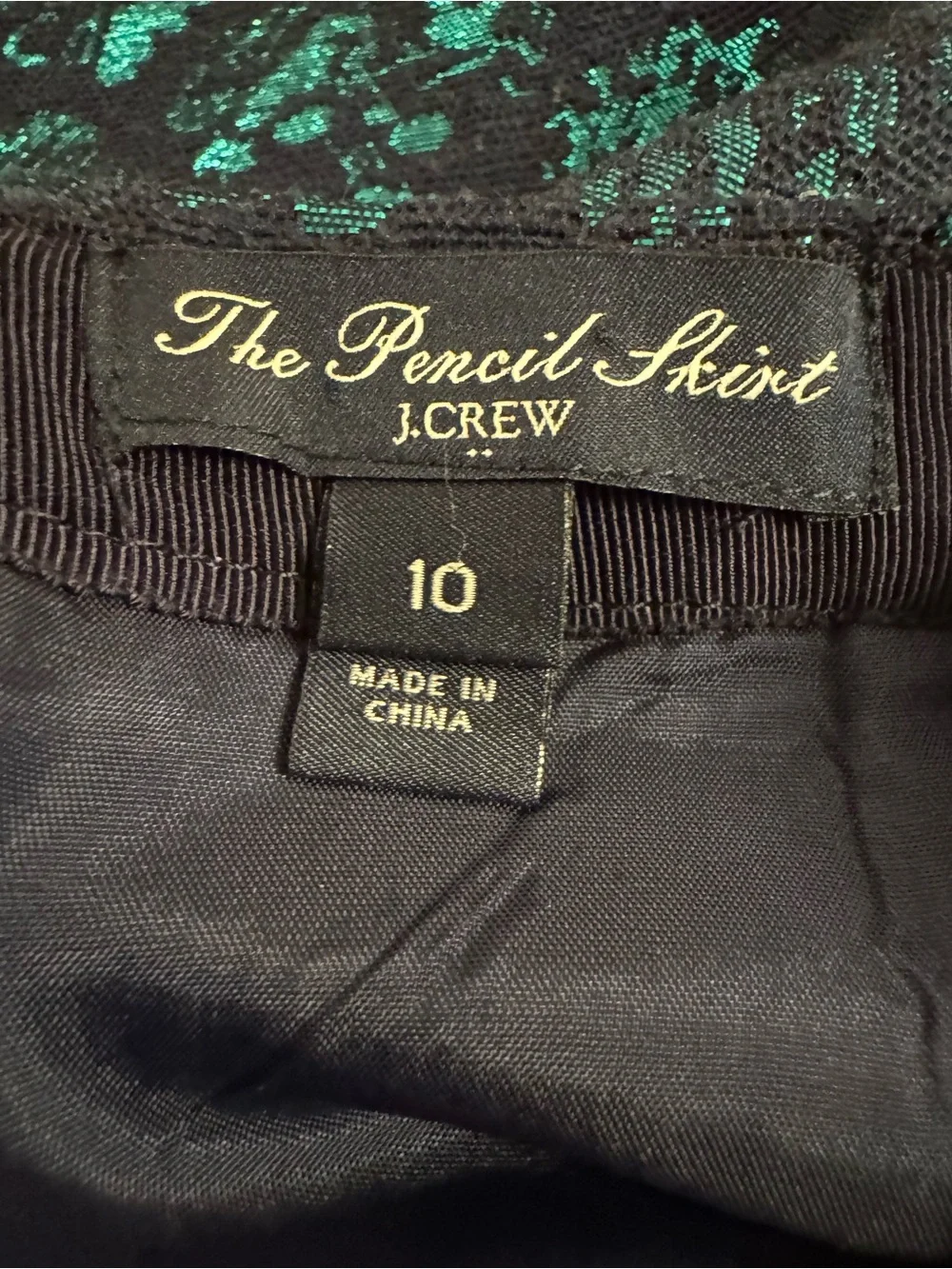 J. Crew Factory The Pencil Skirt Metallic Green Floral Jacquard 10